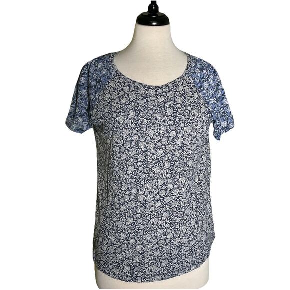 Lucky Brand Women’s Short Sleeve Floral Blue Lightweight Casual Sz Medium - Picture 1 of 3
